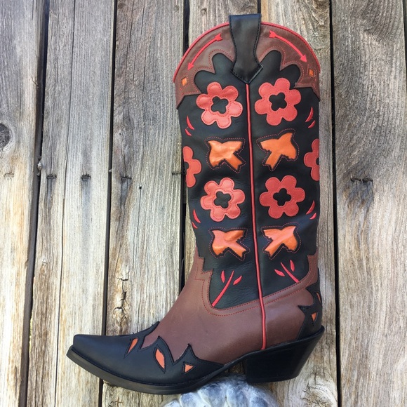 NWT Jeffrey Campbell Looney Patch Western Boot Leather Brown 6.5 - Picture 14 of 14